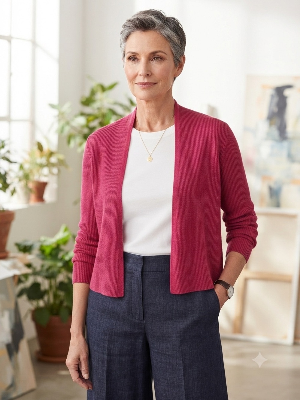 Organic Linen Cotton Airy Tuck Cropped
Cardigan
Easy Fit Pink Size MP Lagenlook